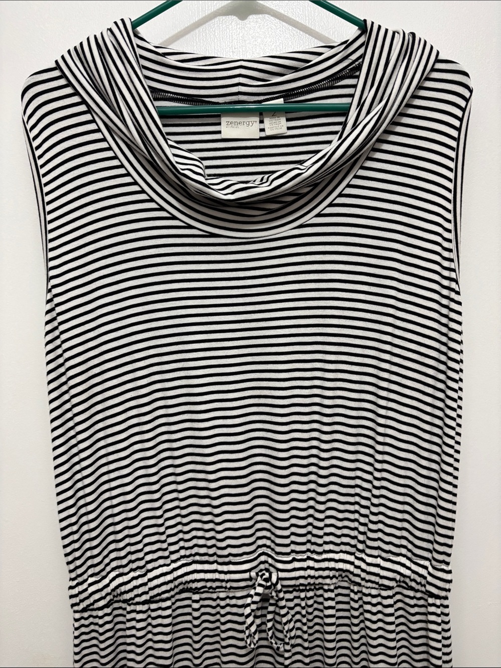 ZENERGY by CHICO’s Sleeveless Black and White Striped Cowl Neck Maxi Dress Sz L - Picture 3 of 9